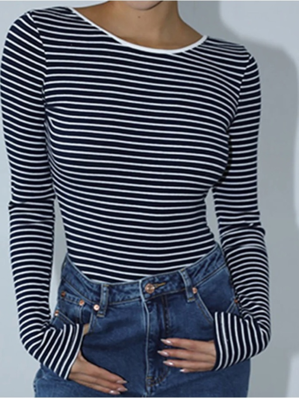 COMMENSE Open Back Striped Boatneck Bodysuit, Navy/White, Size XL, NWT